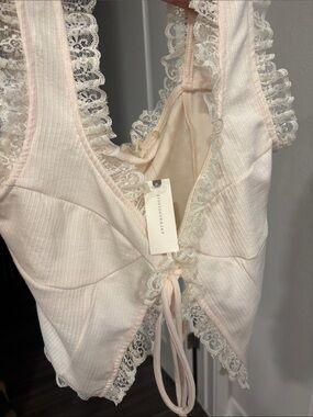 NWT Anthropologie Blue Tassel Lace Tie-Front Tank
